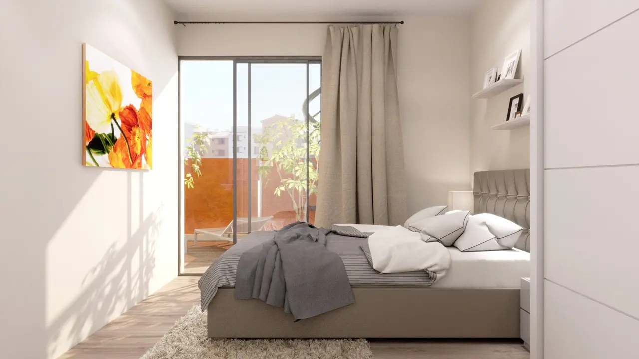 Original 3D render of a bedroom
